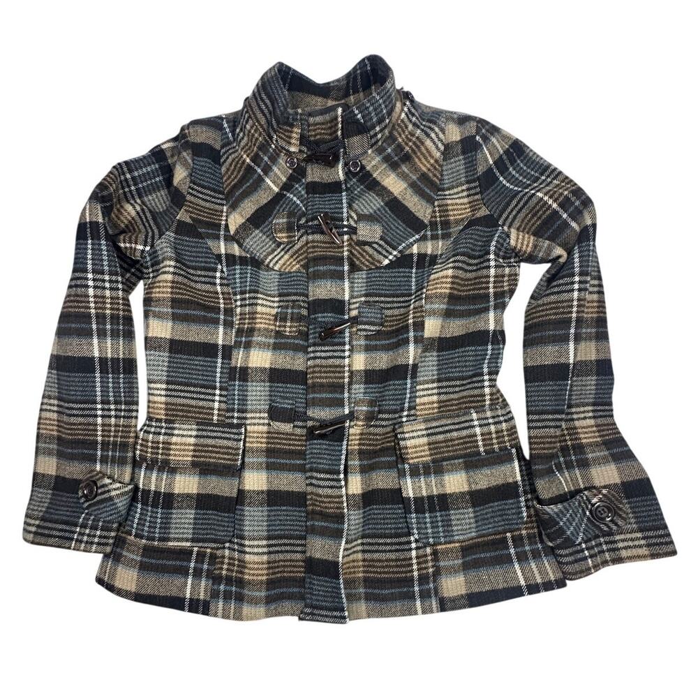 Twenty One Jacket Plaid Toggle Acrylic Brown Blue L